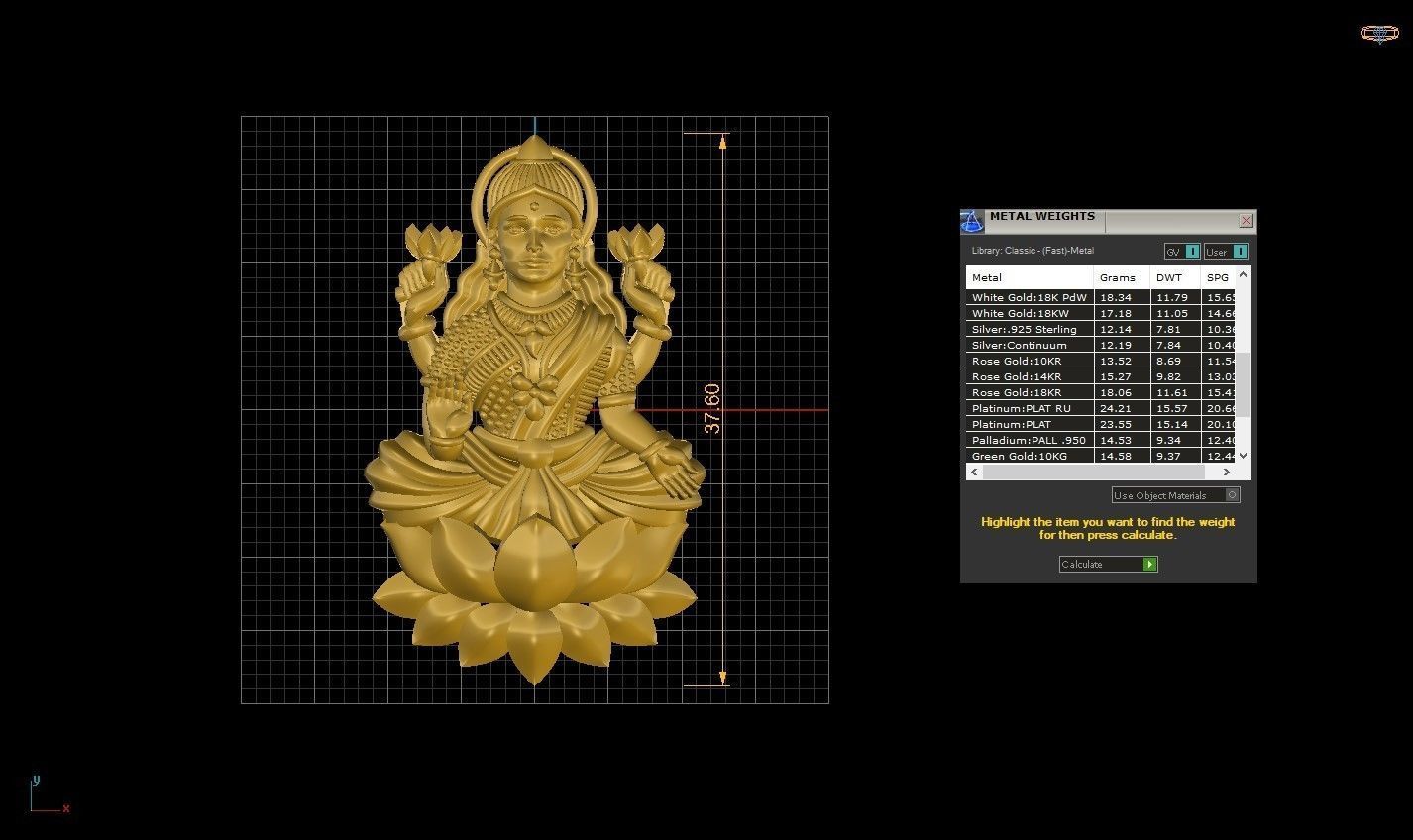 laxmi-god gold plated hindu statue 3D print model_2