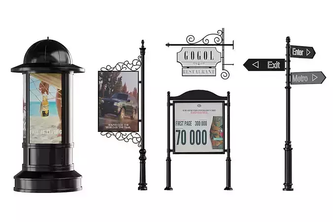 Classic Street Advertising BLENDER 3D Model Cycles