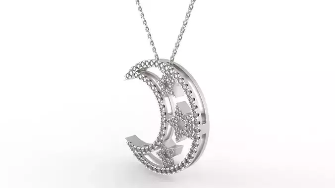 Moon star necklace with diamond