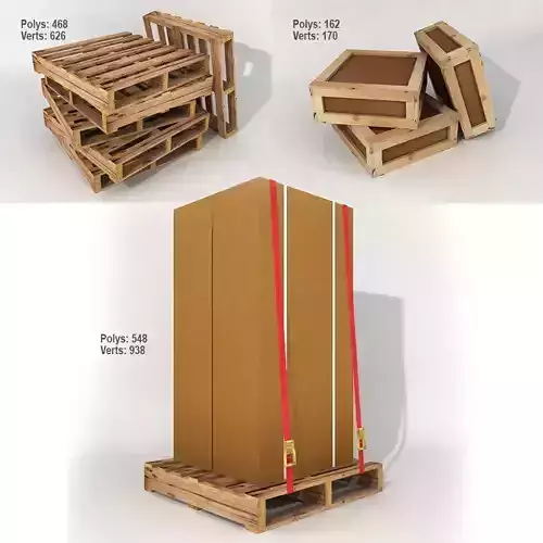 Pallets boxes crates and warehouse items for game design