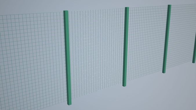 Grillage wire fence with poles 3D model