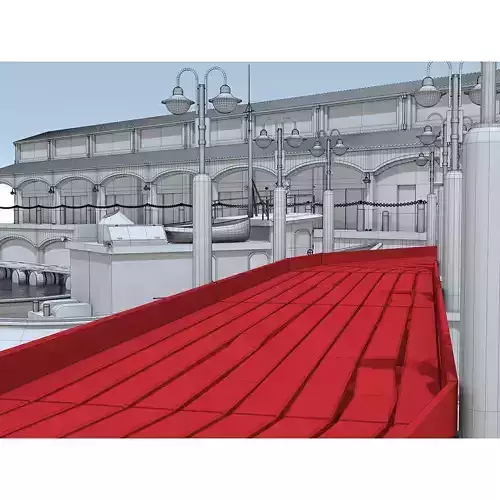 Untextured clay model of harbor pier and fishing boats - Update