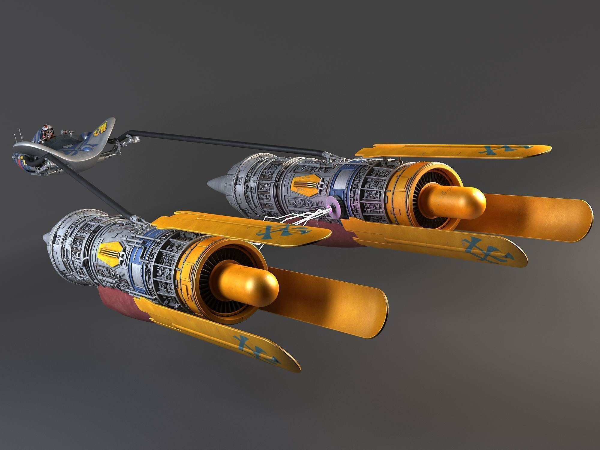 Star Wars Pod Racer with Anakin 3D model_2