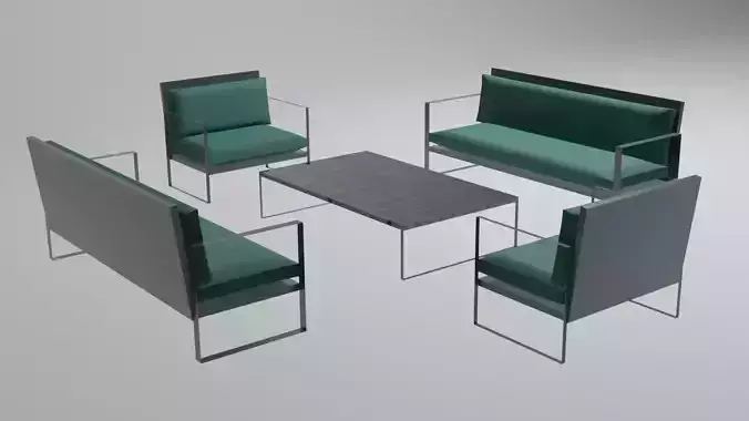 3D Modern Garden Chair and Table Set 