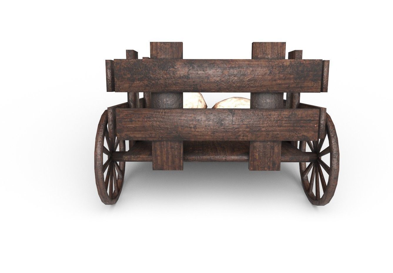 Wooden Trailer Low Poly and Game Ready Low-poly 3D model_3