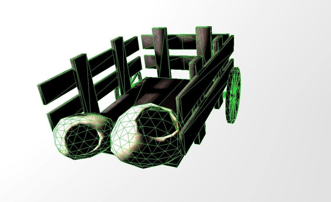 Wooden Trailer Low Poly and Game Ready Low-poly 3D model_12