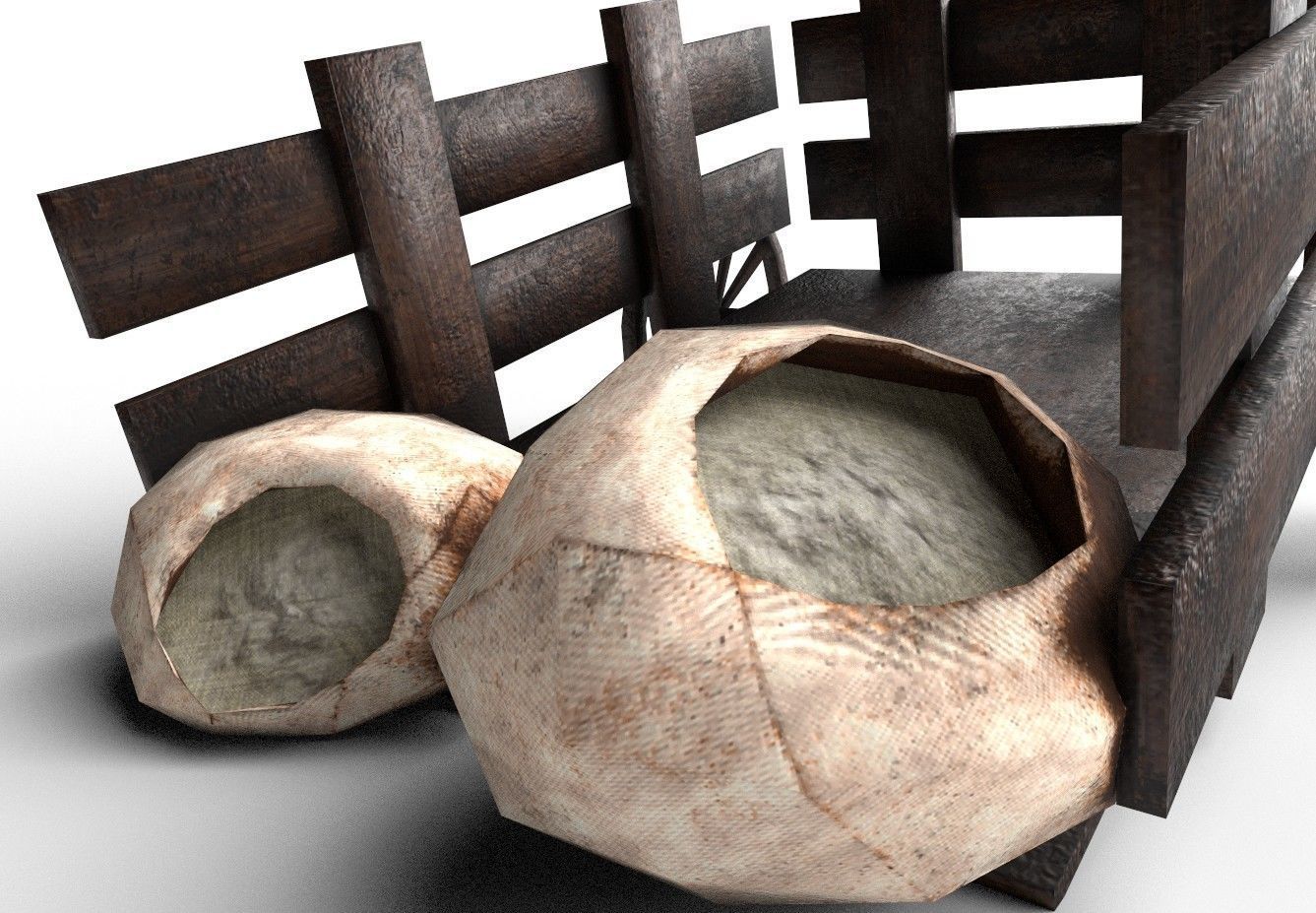 Wooden Trailer Low Poly and Game Ready Low-poly 3D model_6