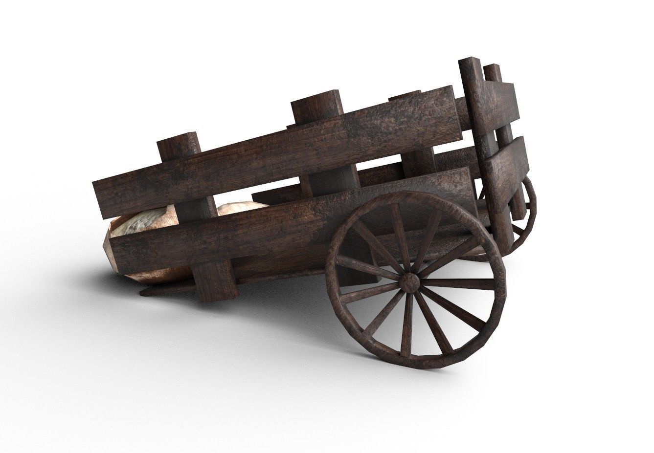Wooden Trailer Low Poly and Game Ready Low-poly 3D model_2