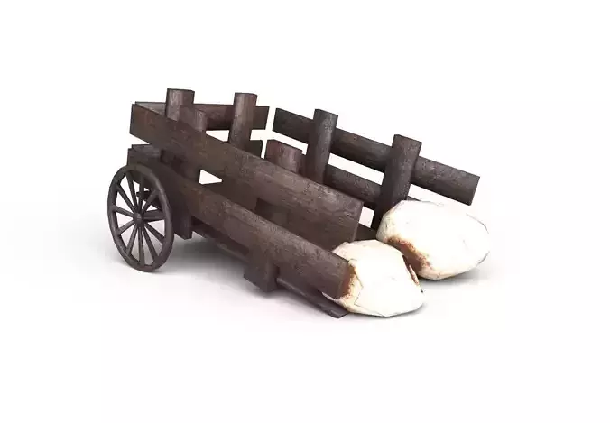 Wooden Trailer Low Poly and Game Ready