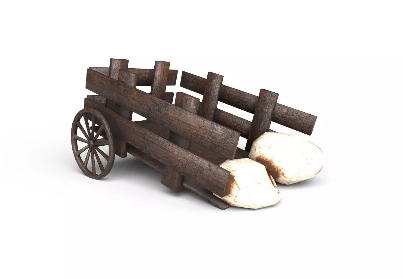 Wooden Trailer Low Poly and Game Ready Low-poly 3D model_0