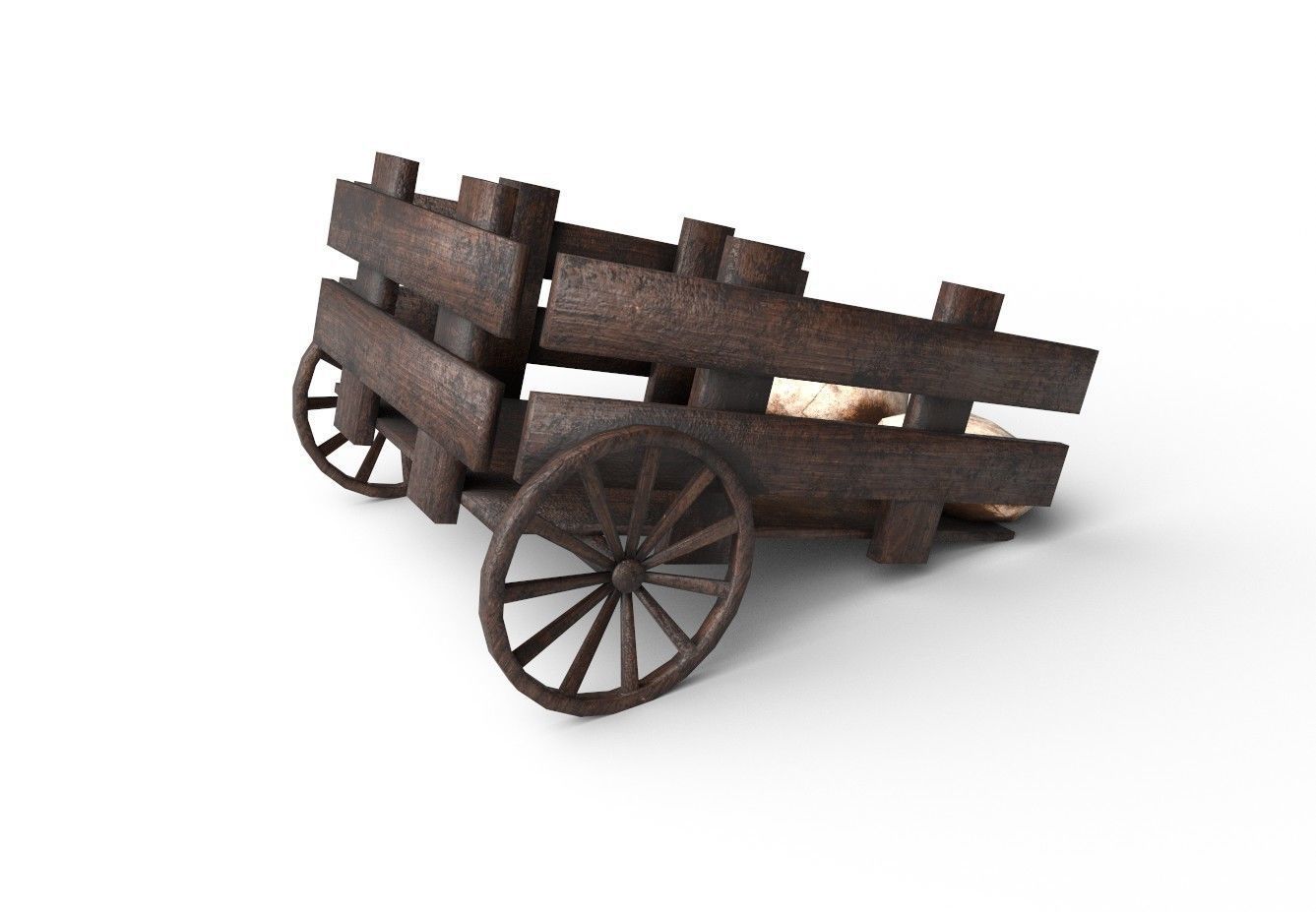 Wooden Trailer Low Poly and Game Ready Low-poly 3D model_4