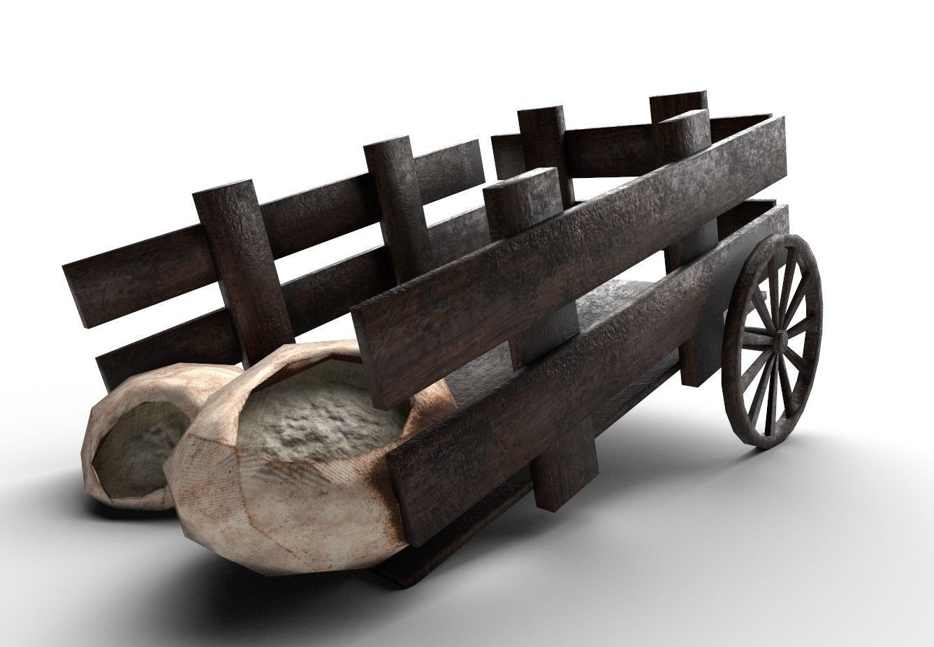 Wooden Trailer Low Poly and Game Ready Low-poly 3D model_1