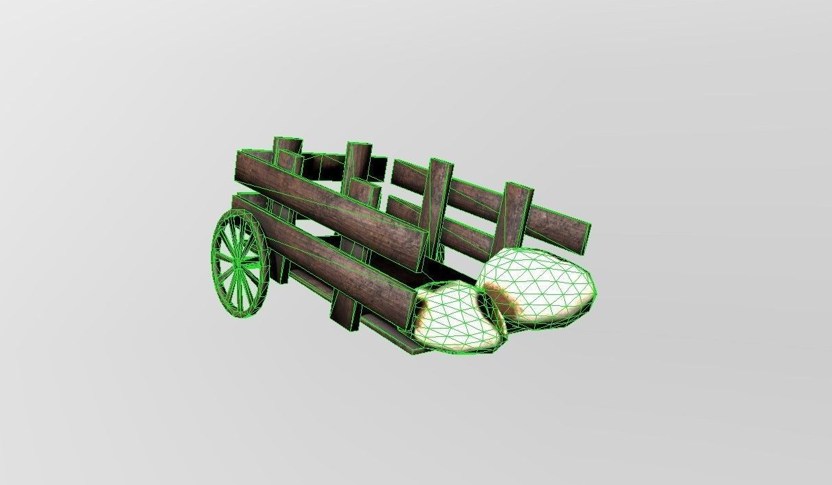 Wooden Trailer Low Poly and Game Ready Low-poly 3D model_9