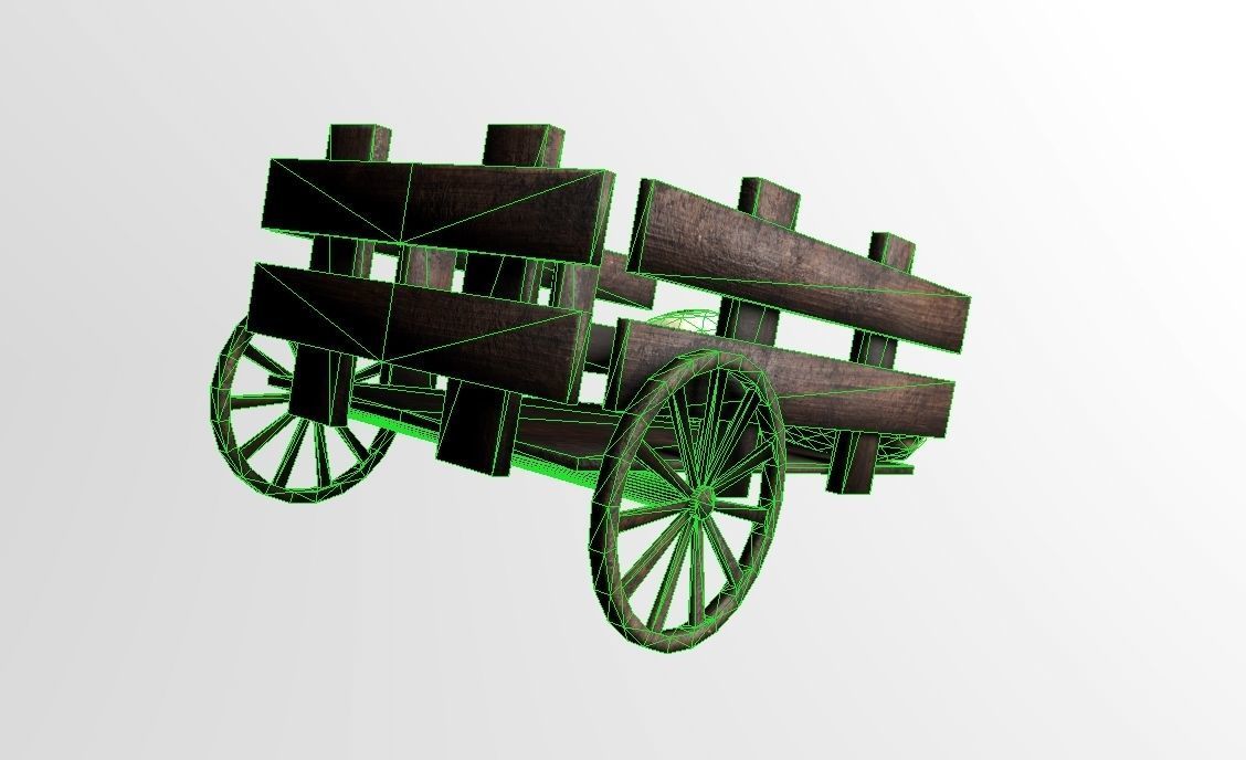 Wooden Trailer Low Poly and Game Ready Low-poly 3D model_10