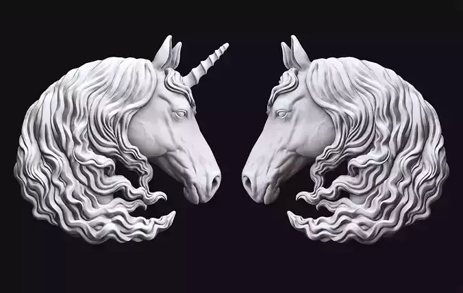 Basrelief Horse and Unicorn Head 3D print model
