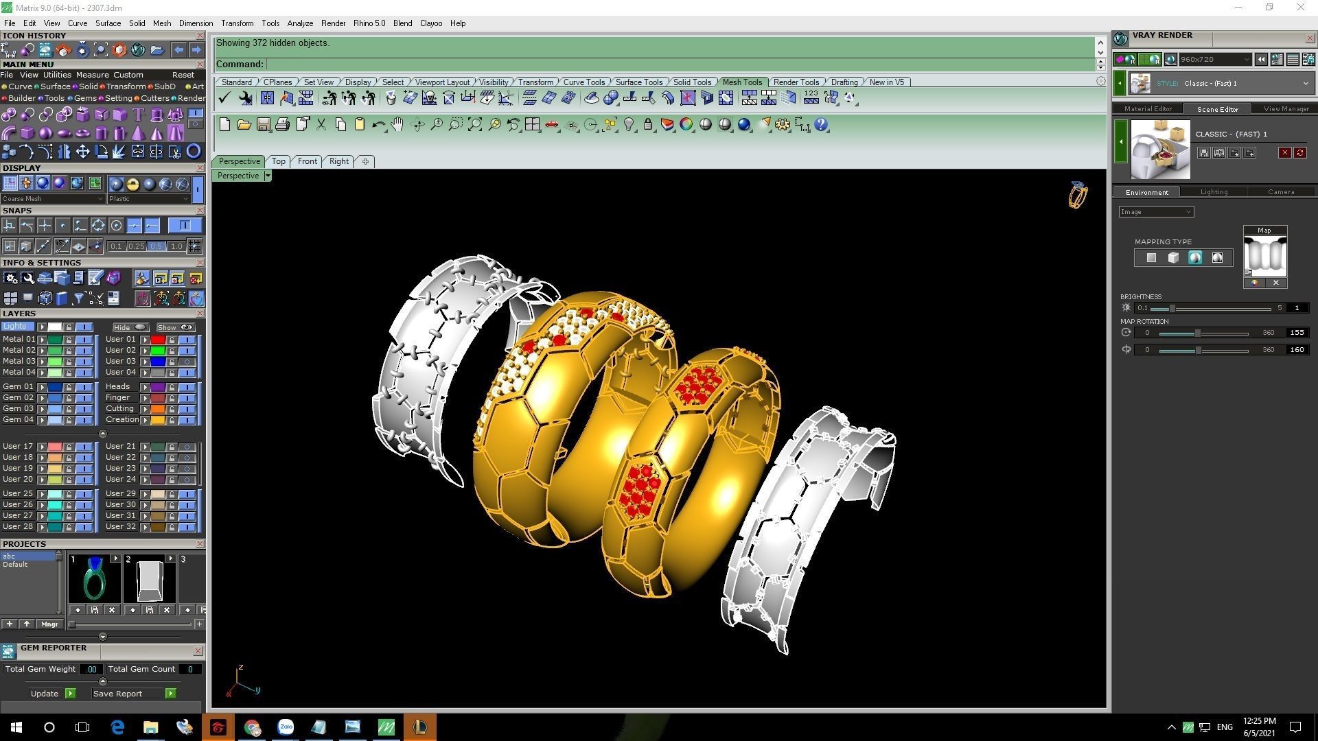 Honeycomb Pattern Couple Rings with Small Diamonds 3D Model 2307 3D print model_7