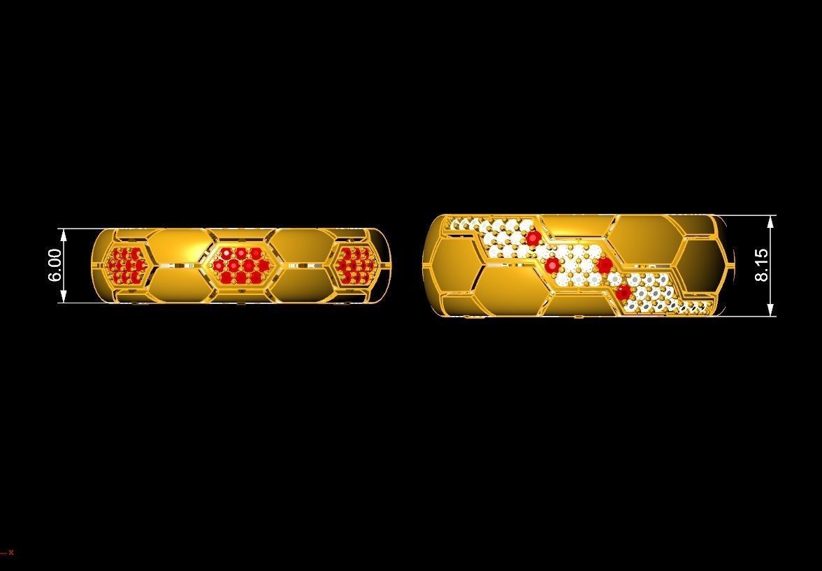 Honeycomb Pattern Couple Rings with Small Diamonds 3D Model 2307 3D print model_3