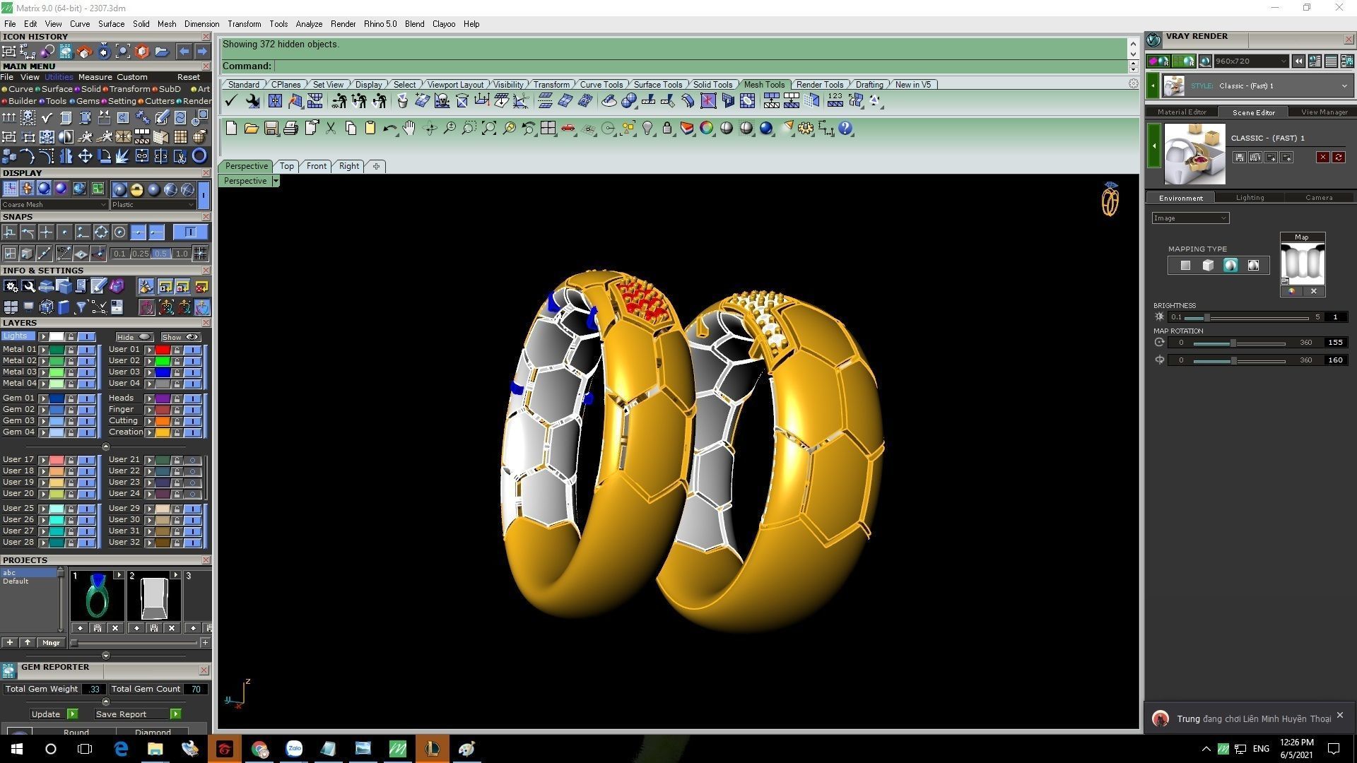Honeycomb Pattern Couple Rings with Small Diamonds 3D Model 2307 3D print model_6