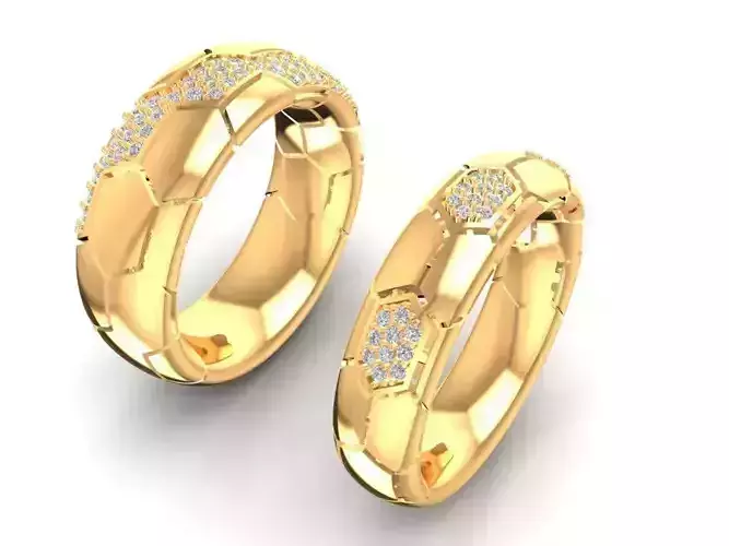 Honeycomb Pattern Couple Rings with Small Diamonds 3D Model 2307