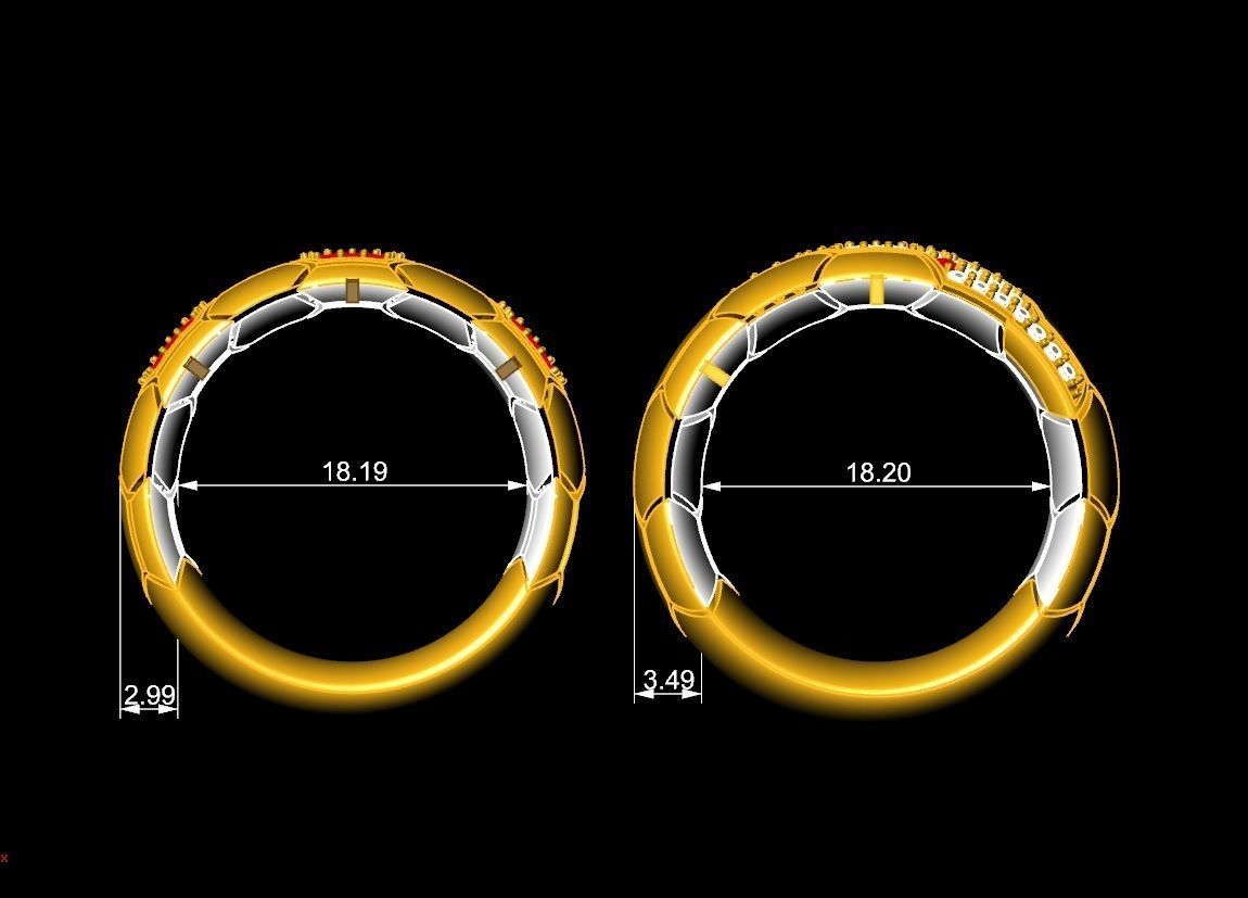Honeycomb Pattern Couple Rings with Small Diamonds 3D Model 2307 3D print model_2