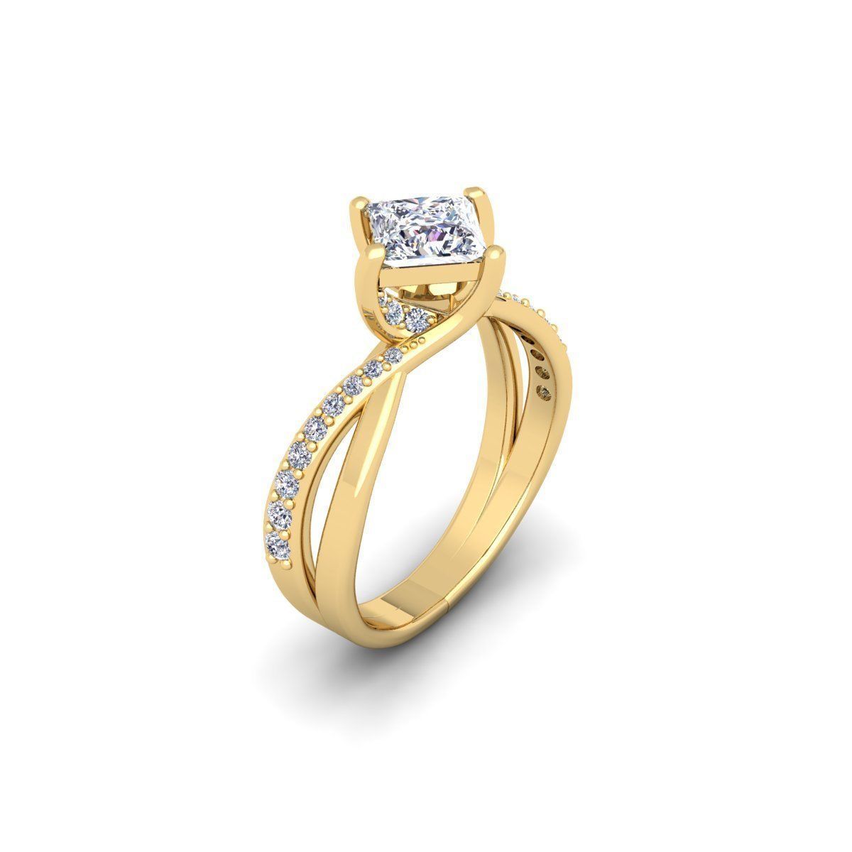 Princess Twist Engagement Ring 3d Model  3D print model_4