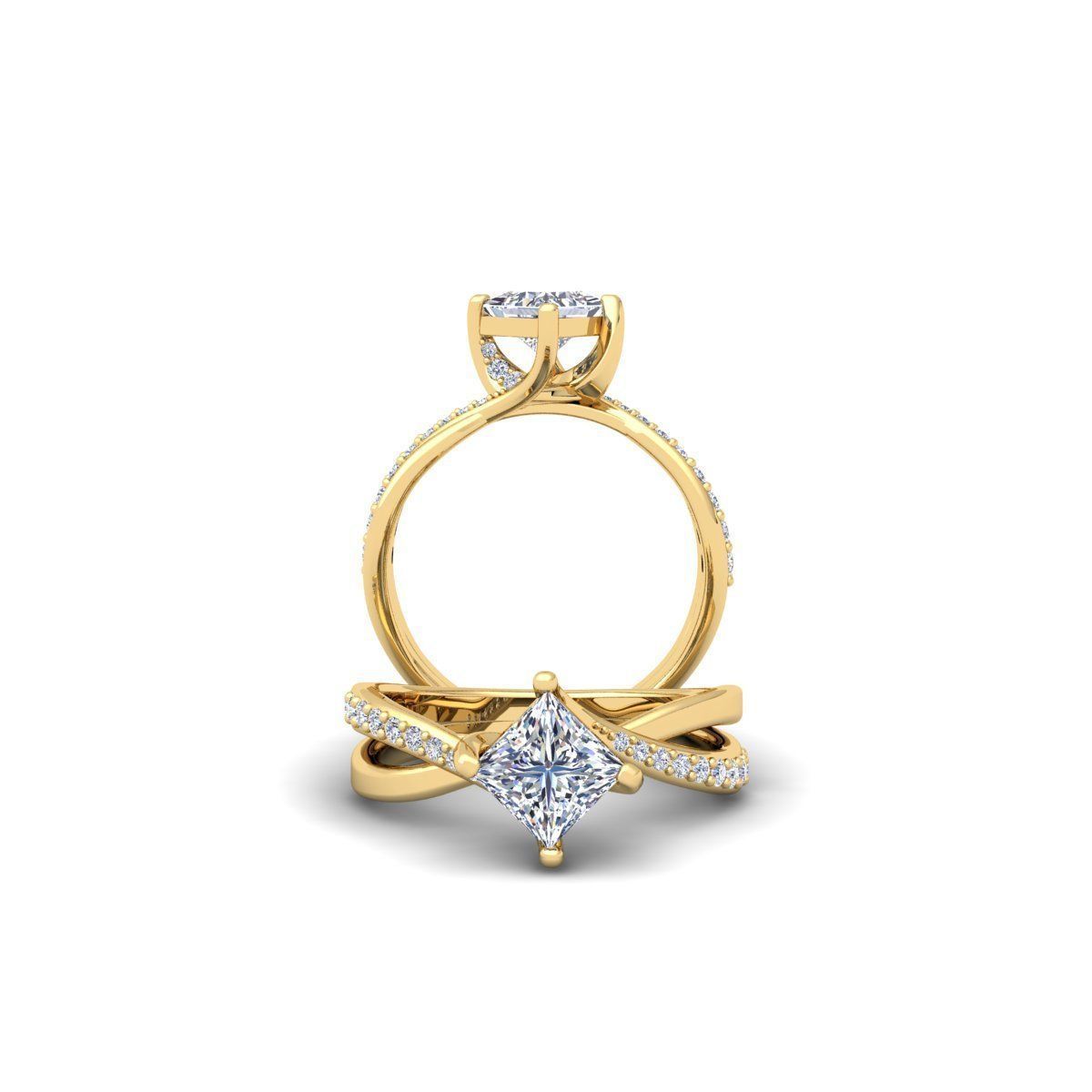 Princess Twist Engagement Ring 3d Model  3D print model_9