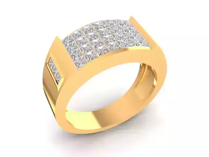 Gold Men Square Top Diamond Ring with Pave Setting 2320