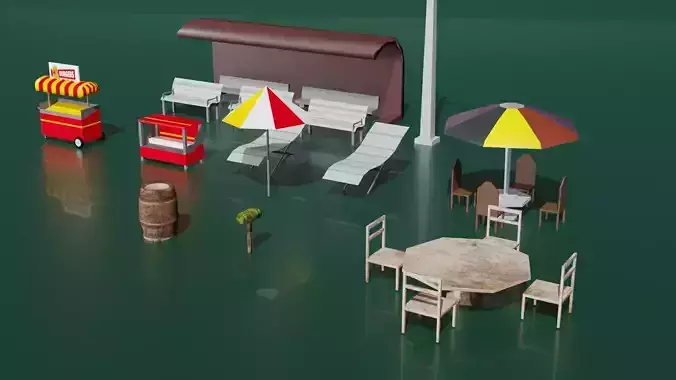 street assets Low-poly 3D model