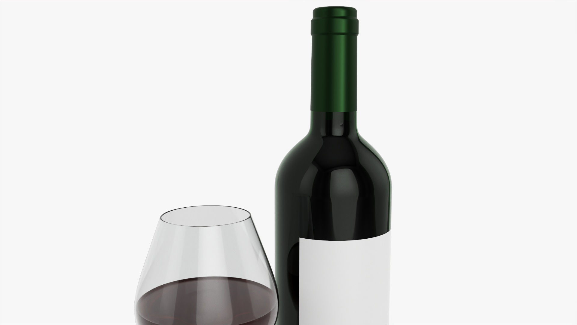 Wine bottle mockup 03 Red with glass 3D model_2
