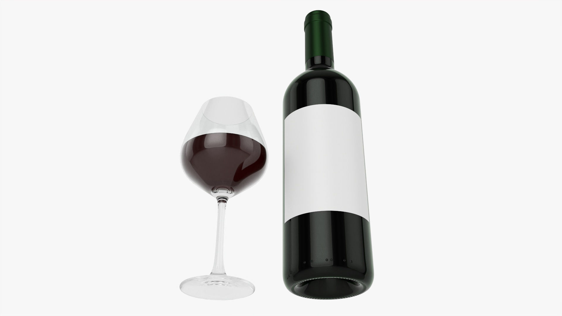 Wine bottle mockup 03 Red with glass 3D model_1