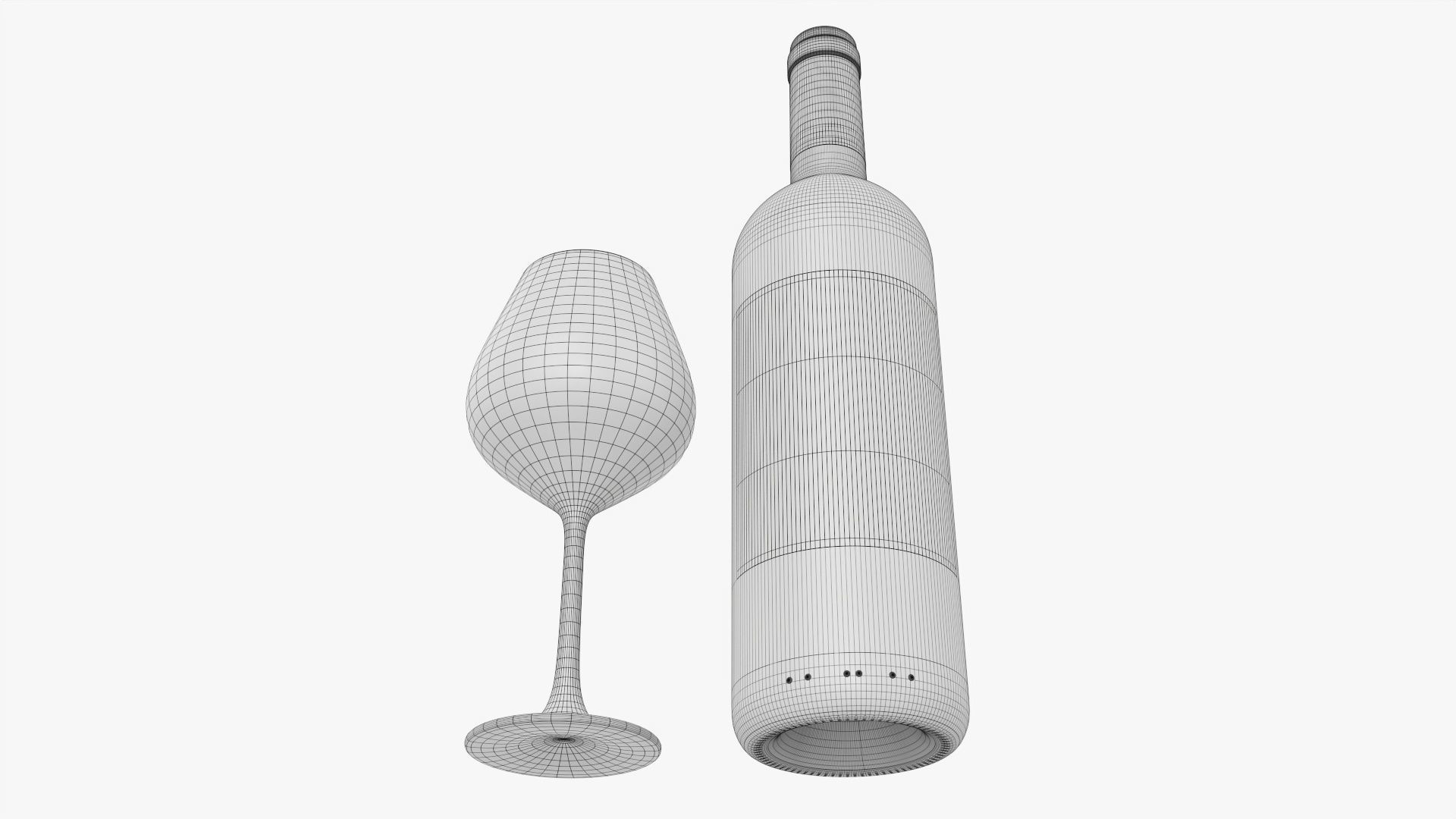 Wine bottle mockup 03 Red with glass 3D model_6