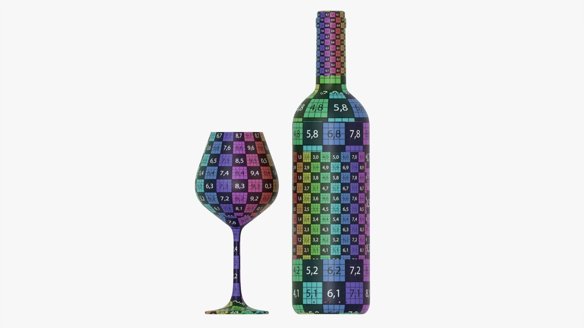 Wine bottle mockup 03 Red with glass 3D model_9