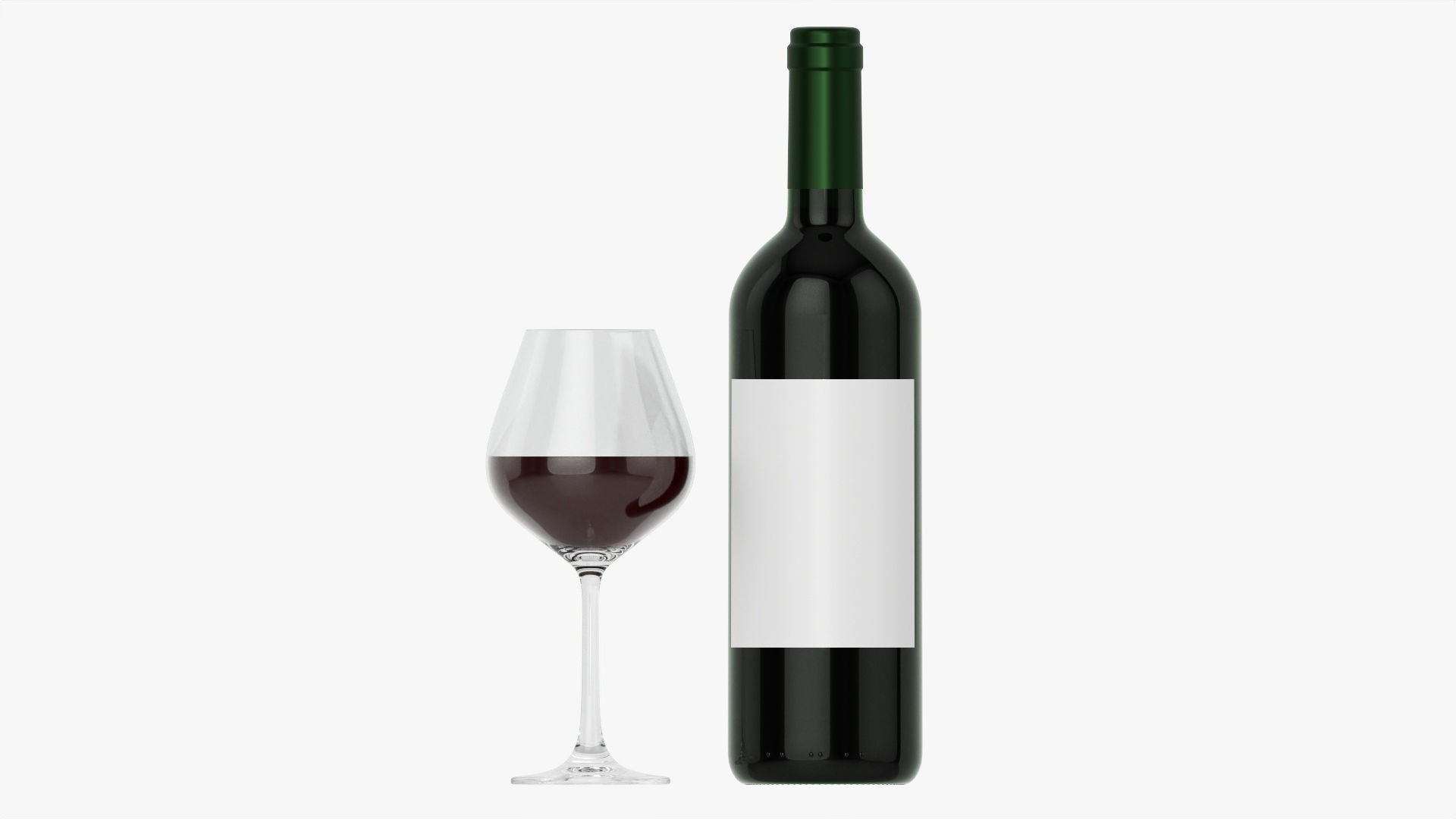 Wine bottle mockup 03 Red with glass 3D model_4