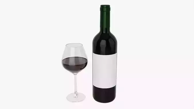 Wine bottle mockup 03 Red with glass 3D model