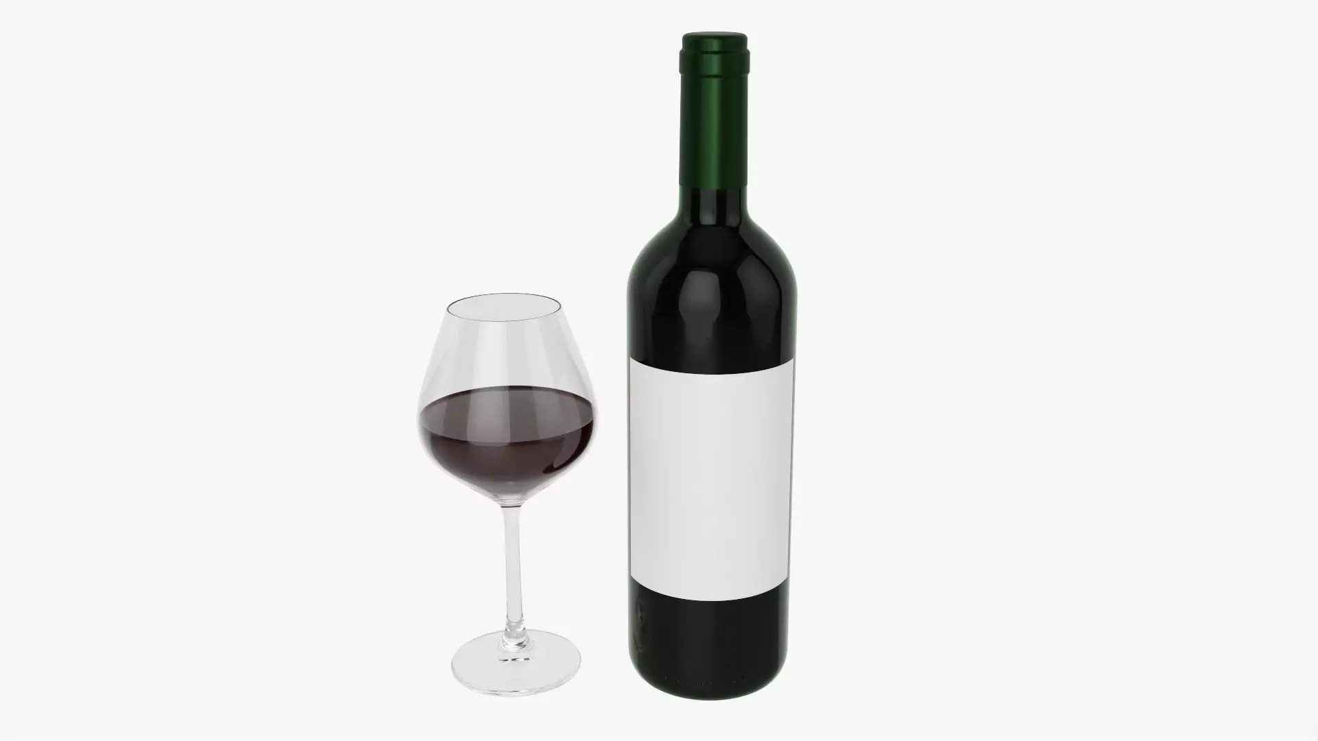 Wine bottle mockup 03 Red with glass 3D model_0