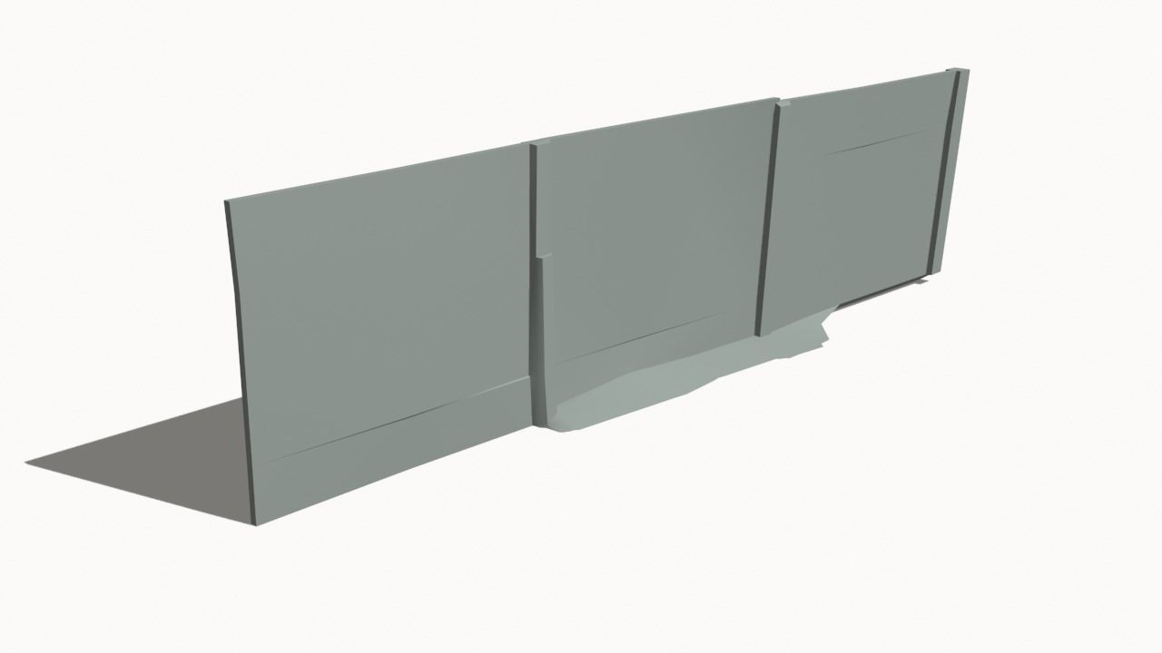 Concrete Fence Wall Low-poly 3D model_2