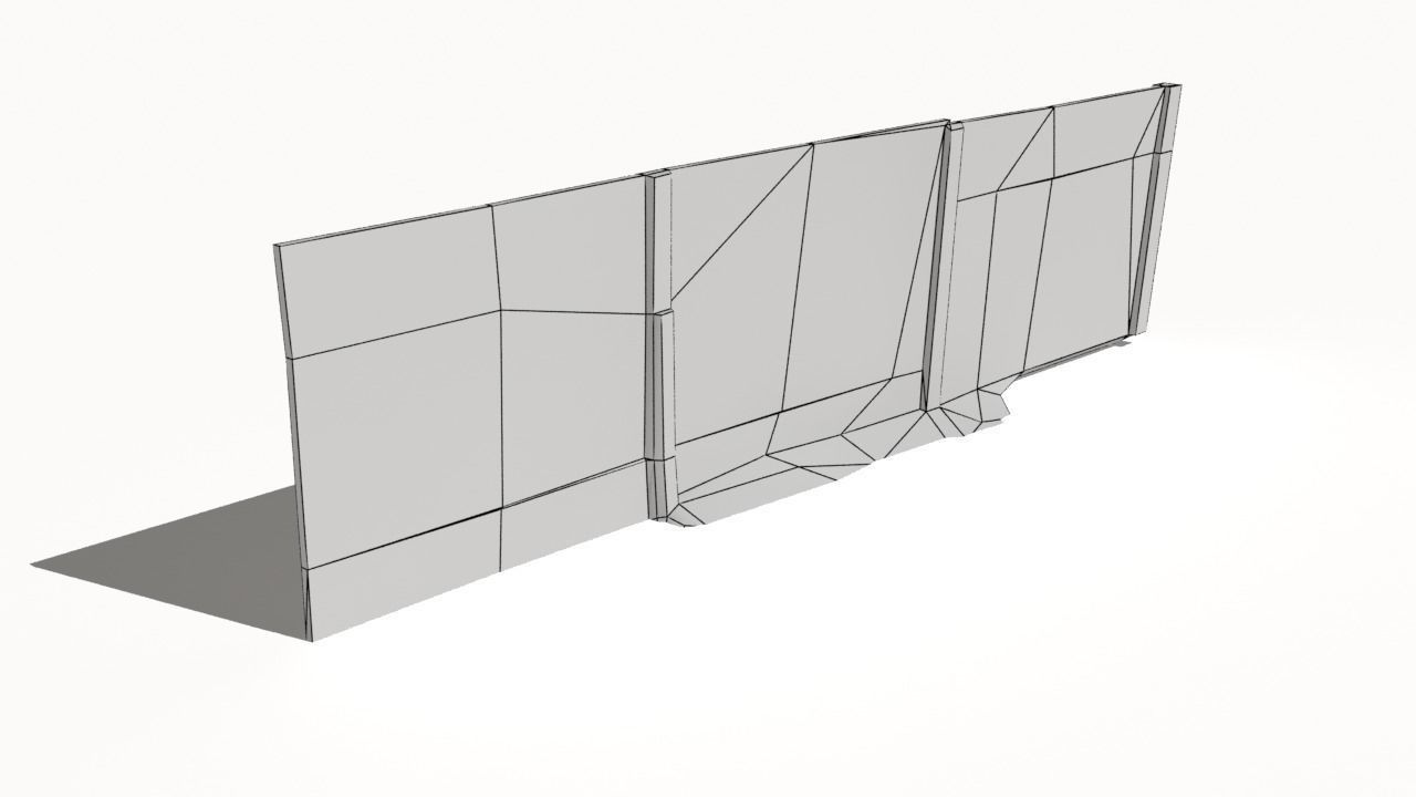 Concrete Fence Wall Low-poly 3D model_3
