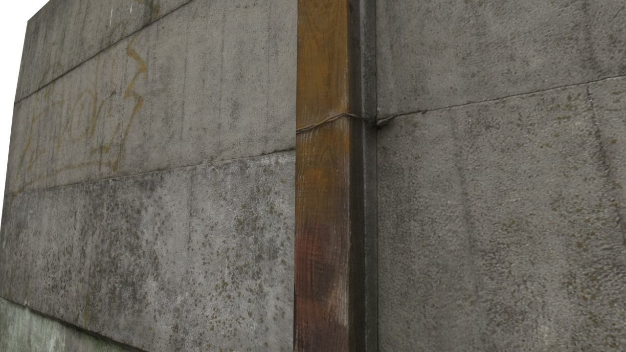 Concrete Fence Wall Low-poly 3D model_1