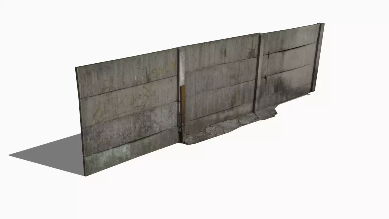 Concrete Fence Wall Low-poly 3D model_0