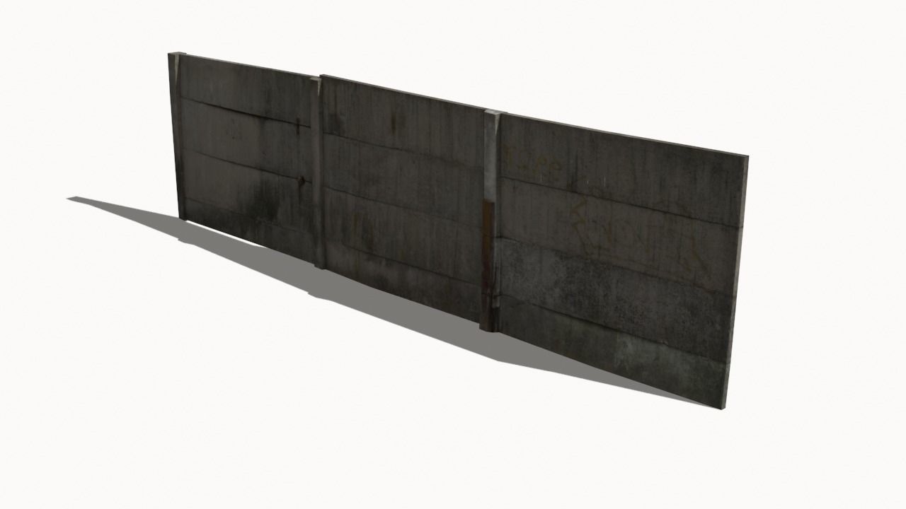 Concrete Fence Wall Low-poly 3D model_4