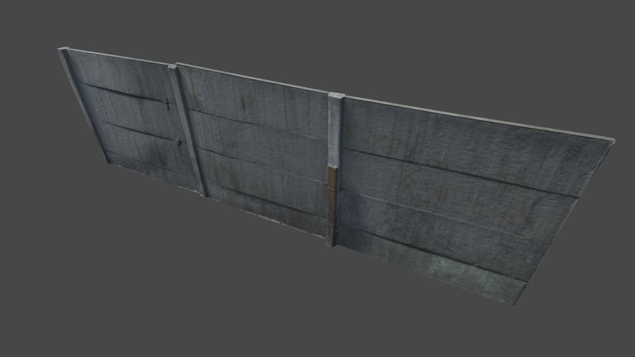 Concrete Fence Wall Low-poly 3D model_7