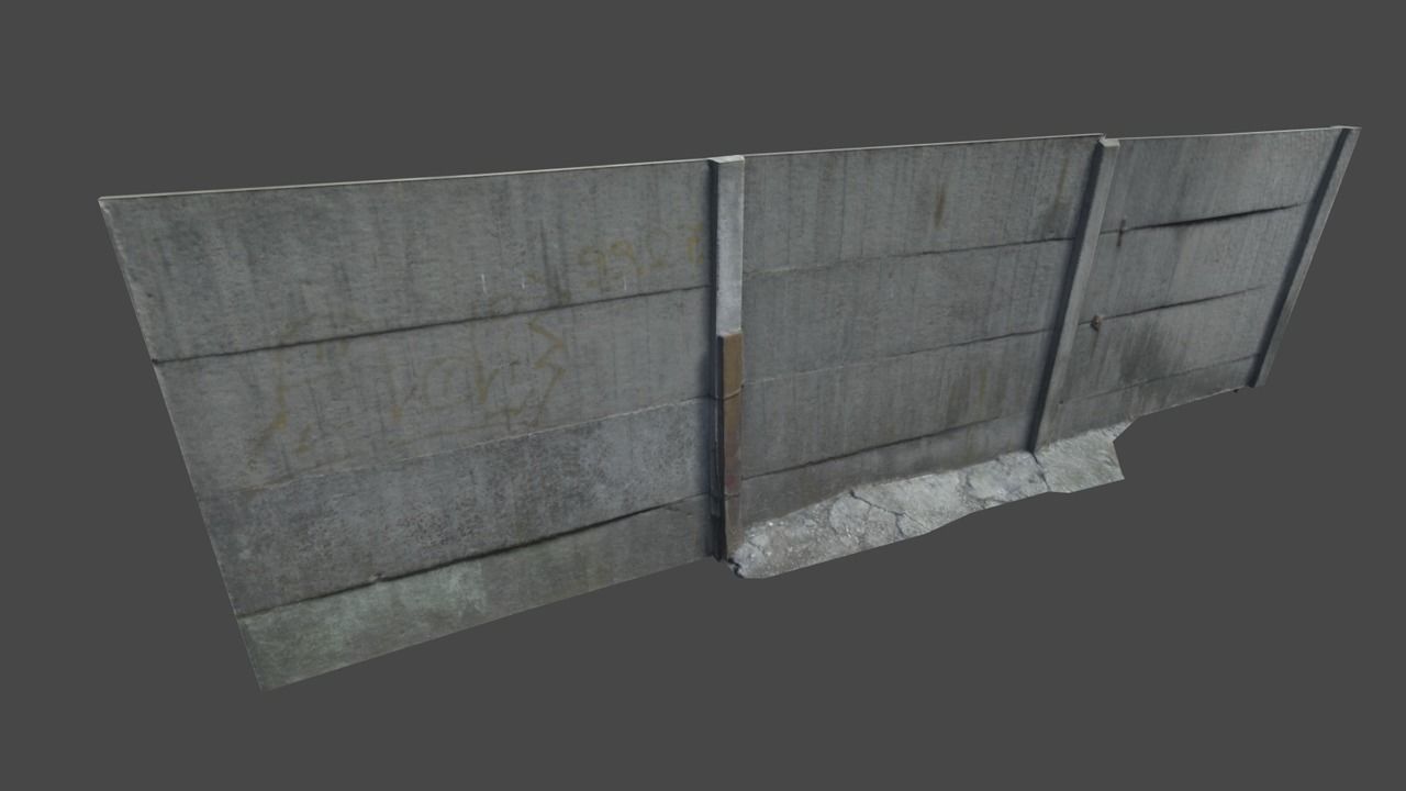 Concrete Fence Wall Low-poly 3D model_6