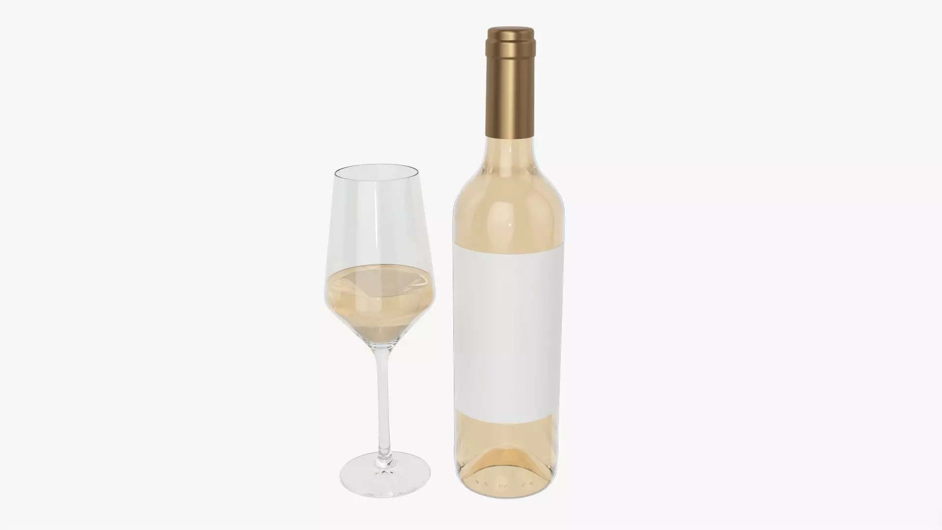 Wine bottle mockup 05 with glass 3D model_0