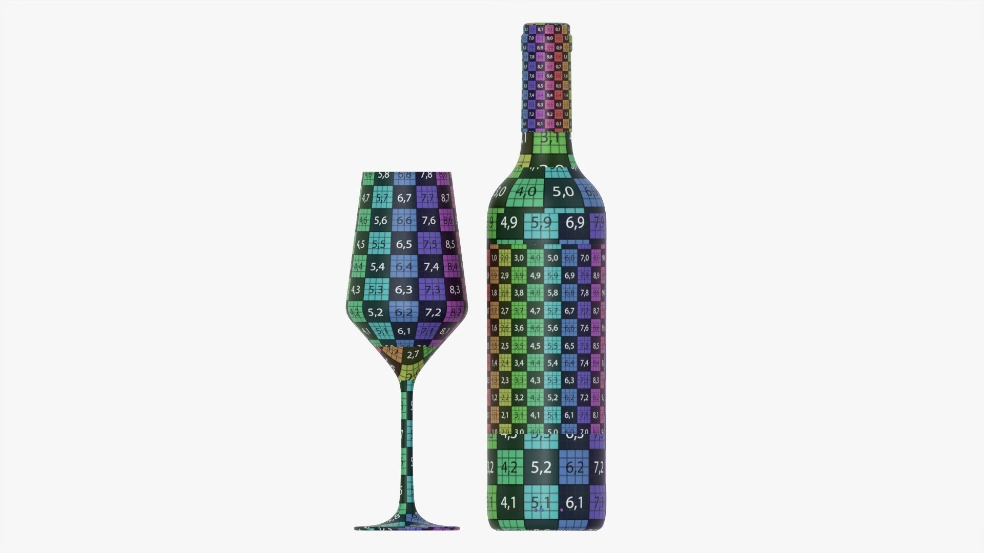 Wine bottle mockup 05 with glass 3D model_12