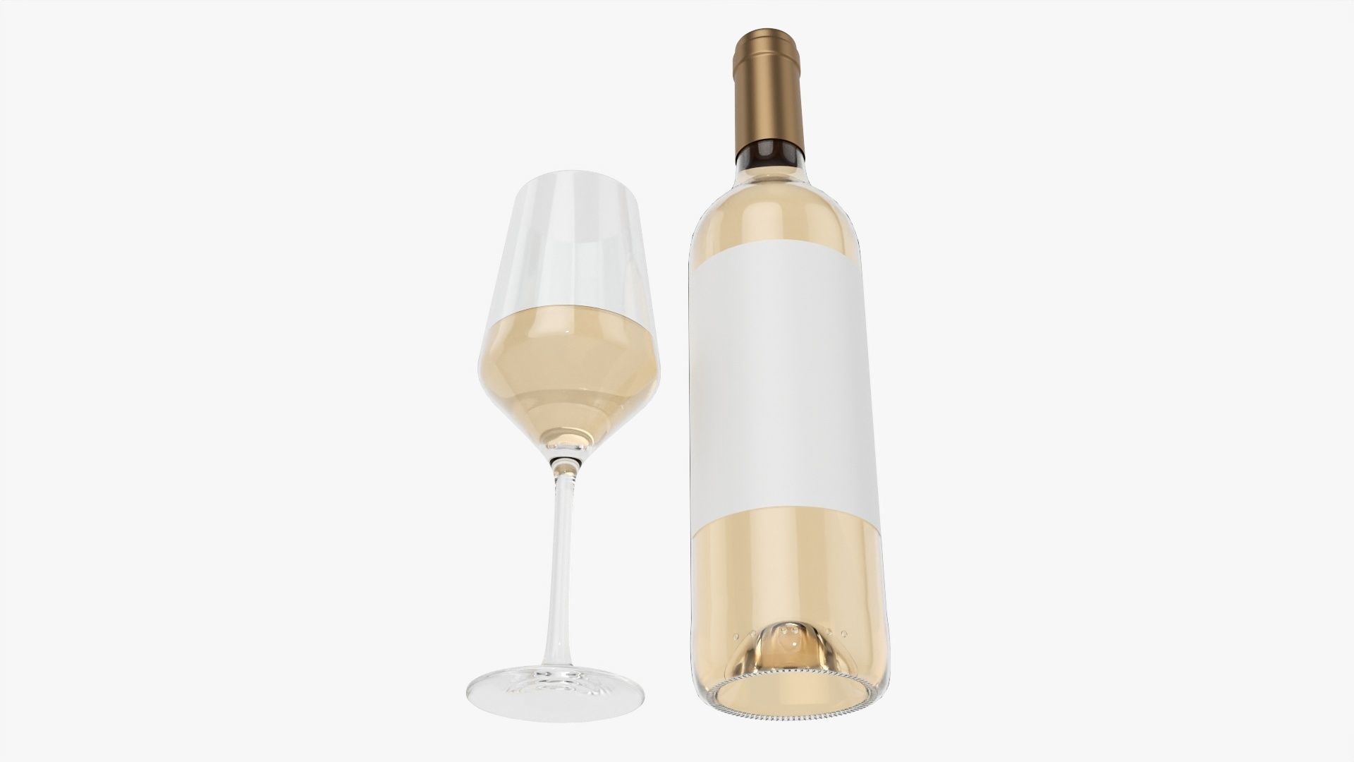 Wine bottle mockup 05 with glass 3D model_2