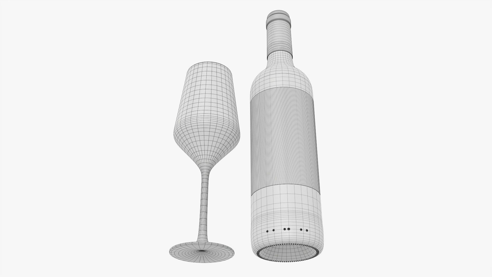 Wine bottle mockup 05 with glass 3D model_9