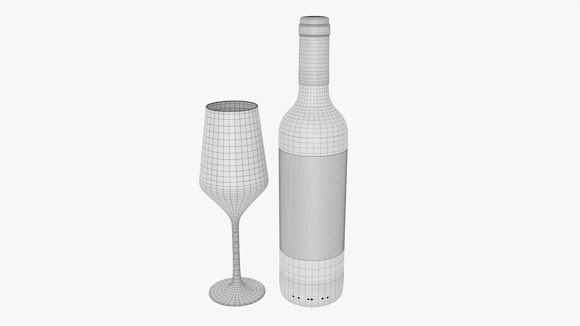 Wine bottle mockup 05 with glass 3D model_8