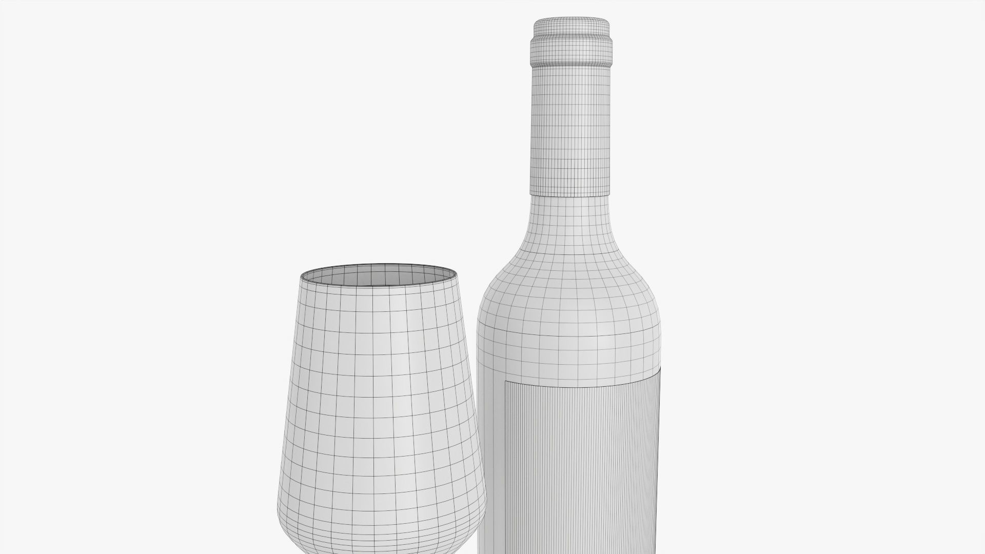 Wine bottle mockup 05 with glass 3D model_10