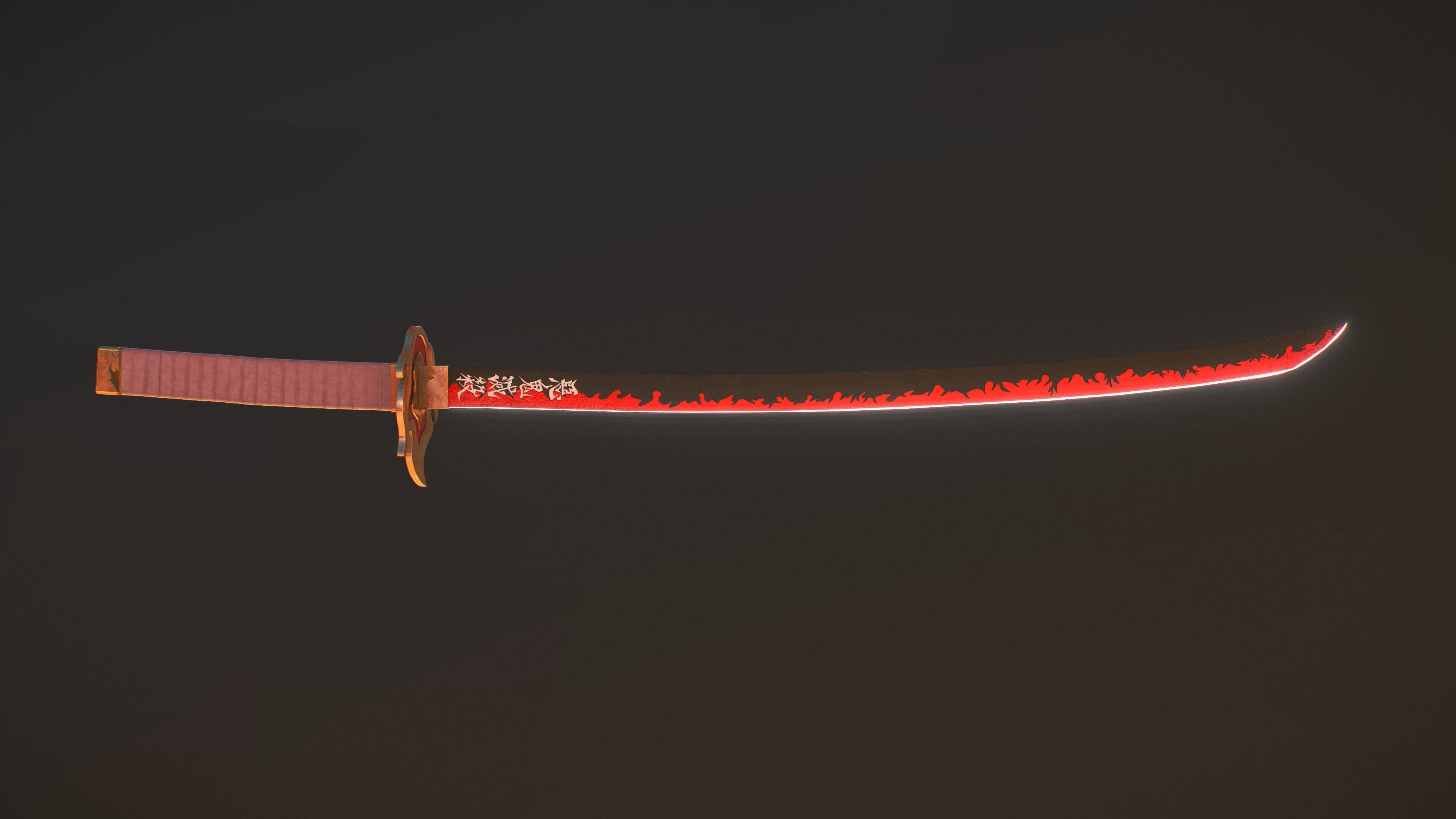 Demon Slayer Rengoku Katana Low-poly 3D model_4
