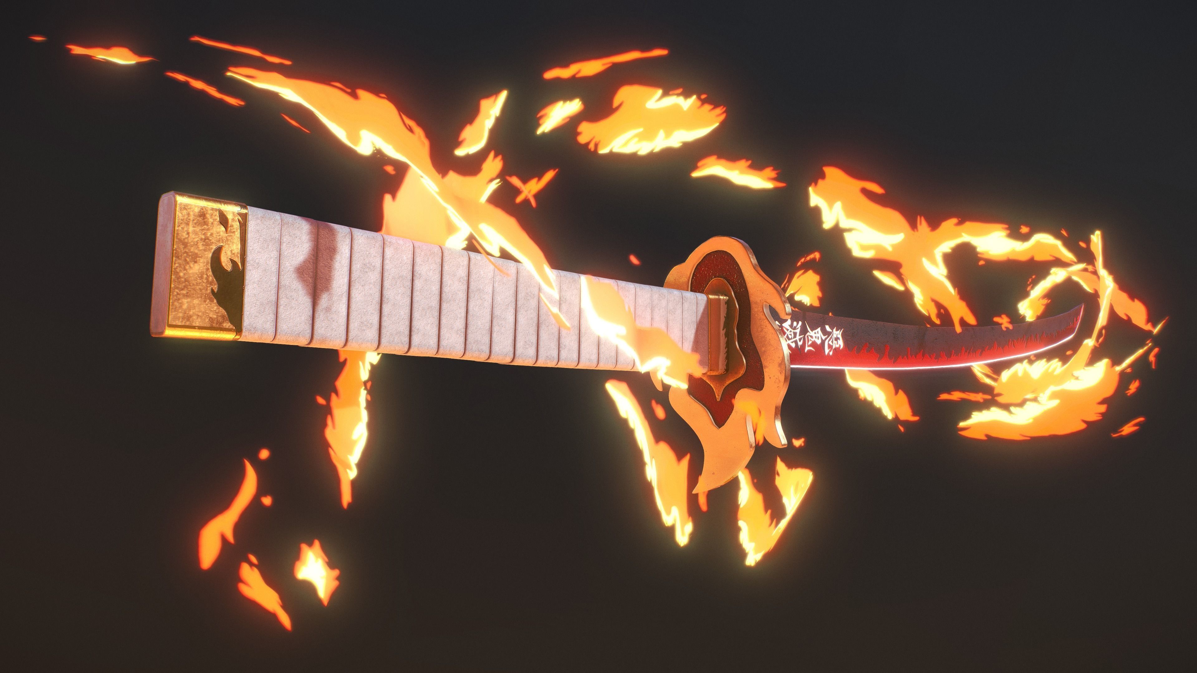 Demon Slayer Rengoku Katana Low-poly 3D model_2